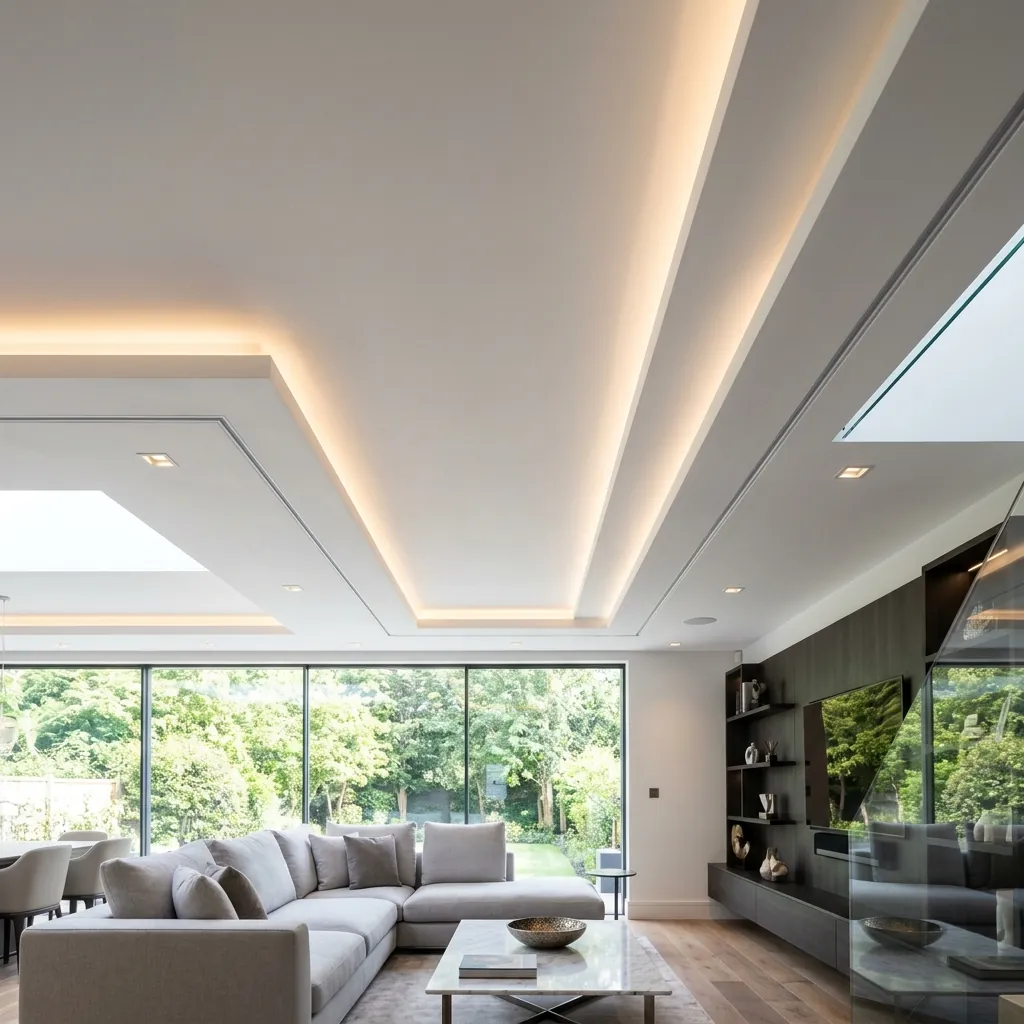 Controsoffitto moderno in gesso con faretti LED Tris Job